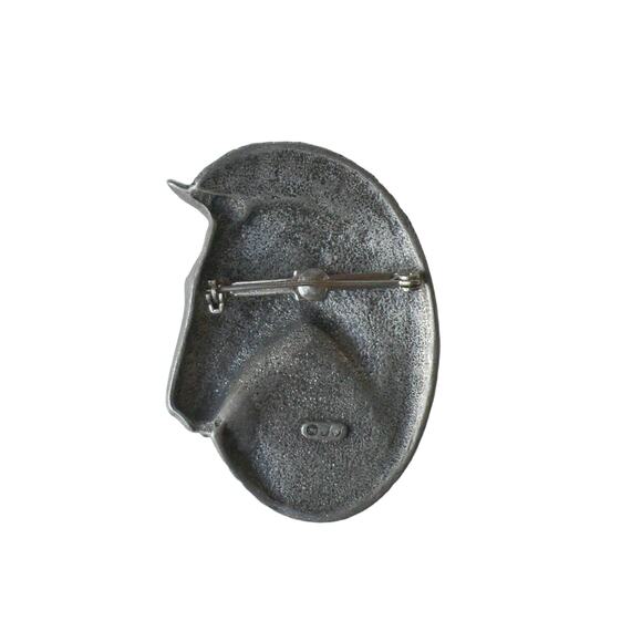 1980s JJ Jonette Embossed Pewter African Zebra Profile Oval Animal Brooch Pin - Picture 2 of 3